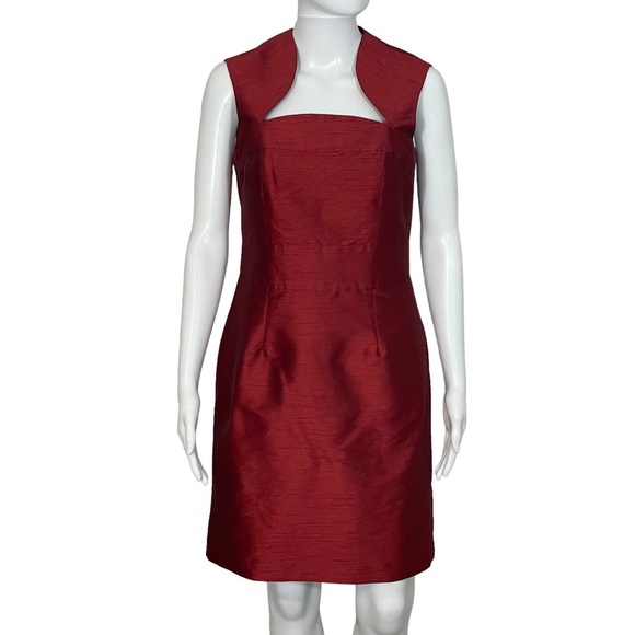Fourmy Deep Red Wine Faux Dupioni Silk Cutaway Neckline Sheath Dress Sz 8 - Picture 1 of 10